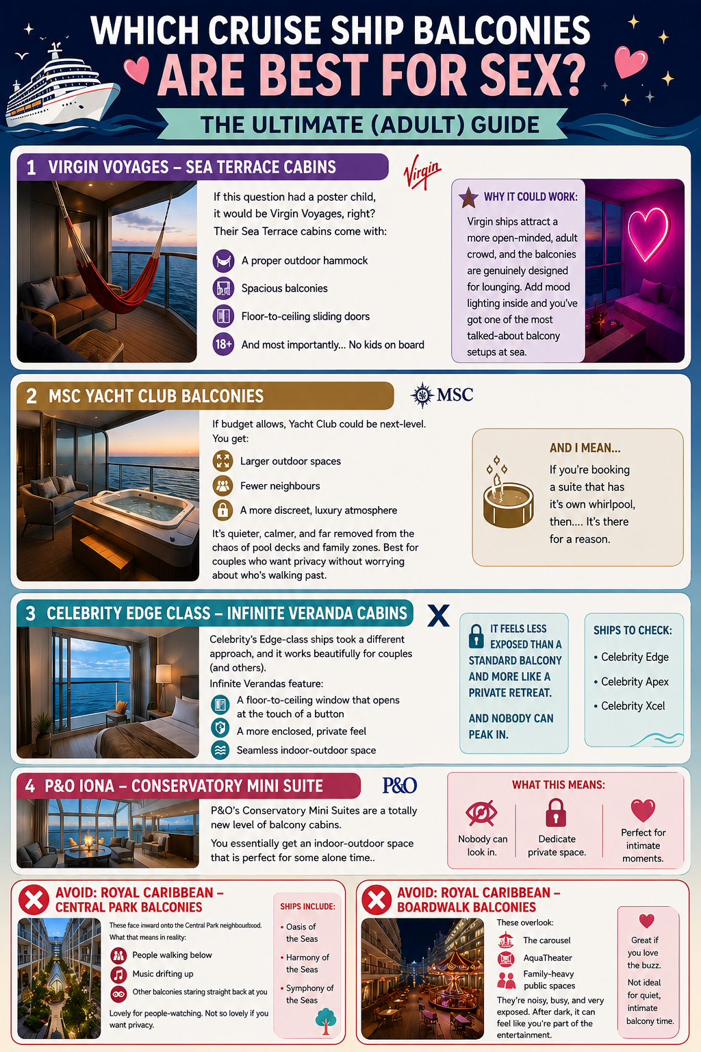Which cruise ship balconies are best for sex?
